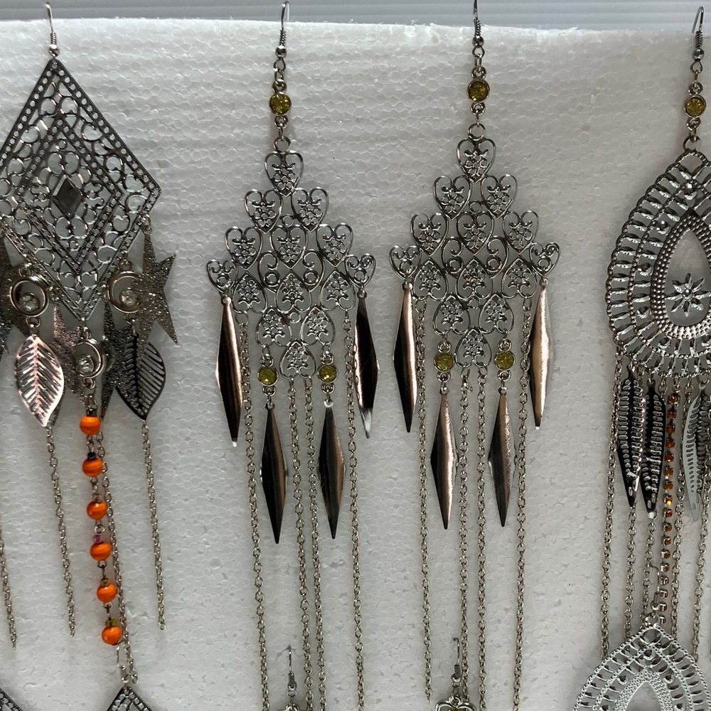 Silver bundle of 8 sets Dangle/ chandelier Earrings vacation events ceremonies - Picture 4 of 10